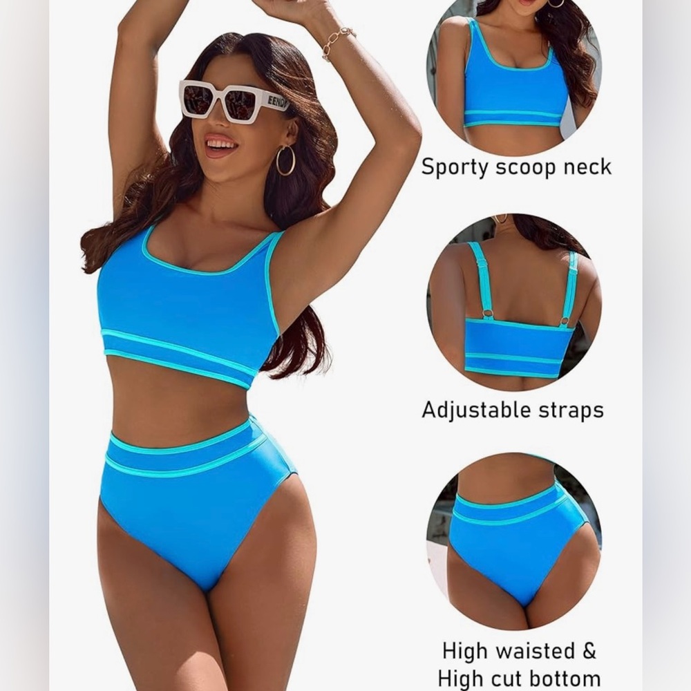 Blue Sporty Scoop Neck Bikini Set